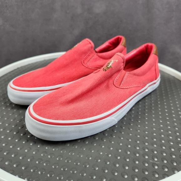 Polo Ralph Lauren Thompson Sneakers Mens Size 9D Red Canvas Slip On Casual NEW